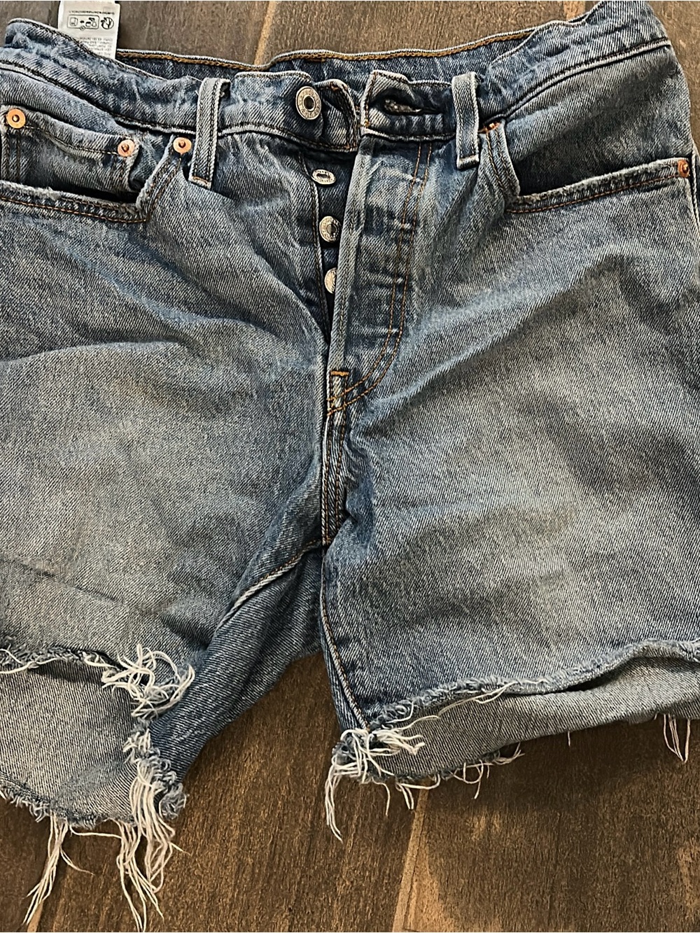 Levi's Light Blue Distressed High-Rise Jean Shorts